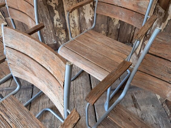 metal wood slatted cantilever dining chairs seating occasional chairs