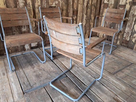 metal wood slatted cantilever dining chairs seating occasional chairs