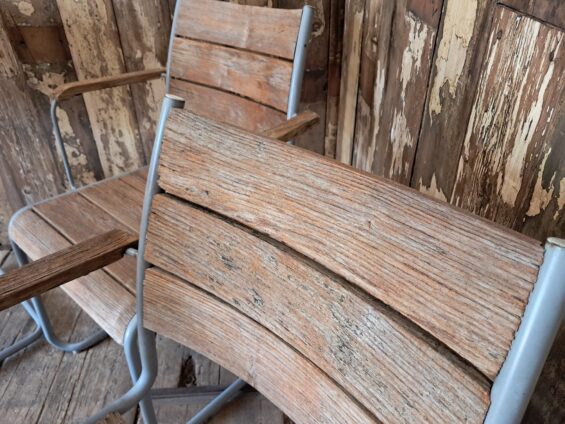 metal wood slatted cantilever dining chairs seating occasional chairs