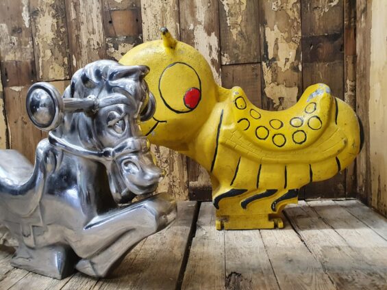 painted aluminium childrens fairground ride character decorative homewares artefact garden