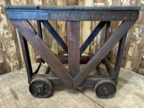 wooden wheeled mill cart furniture tables industrial