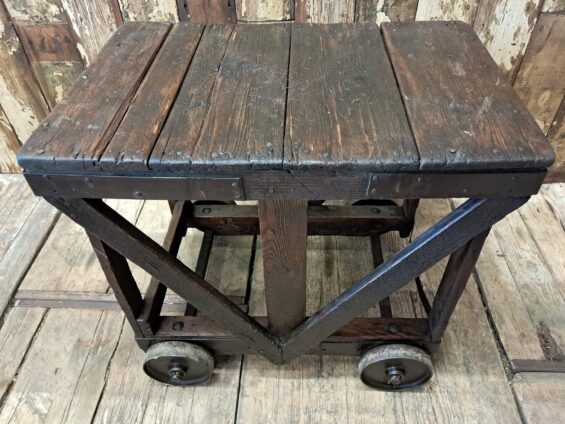 wooden wheeled mill cart furniture tables industrial