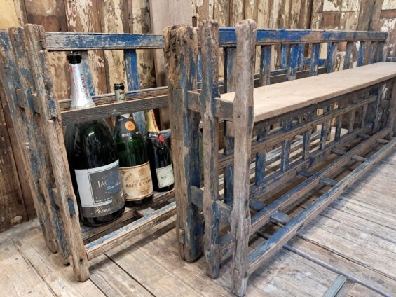 rustic wooden haycart side shelves furniture storage