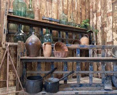 rustic wooden haycart side shelves furniture storage