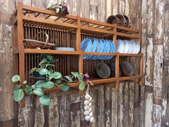 a 3 tier pine plate rack furniture storage homewares