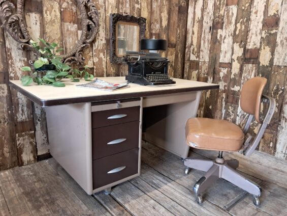 metal vinyl one pedestal desk furniture tables industrial
