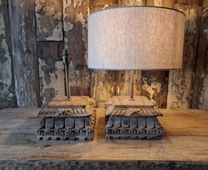 hand carved teak capital pillar lamps