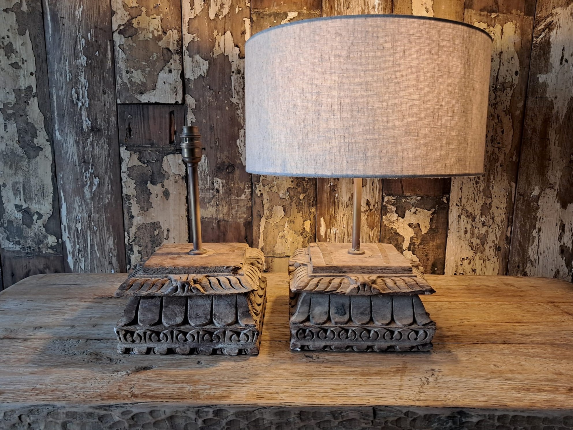 hand carved teak capital pillar lamps