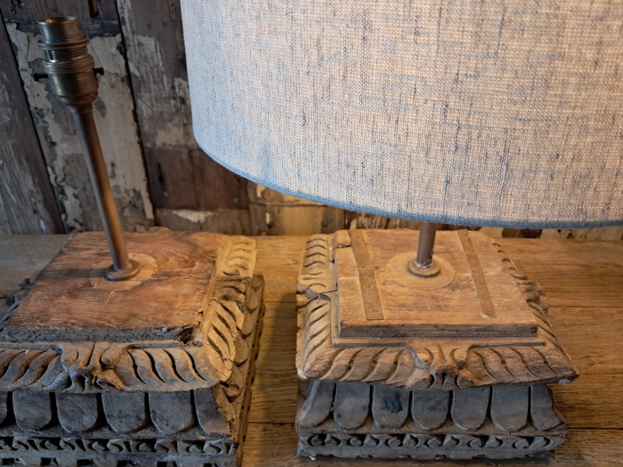hand carved teak capital pillar lamps