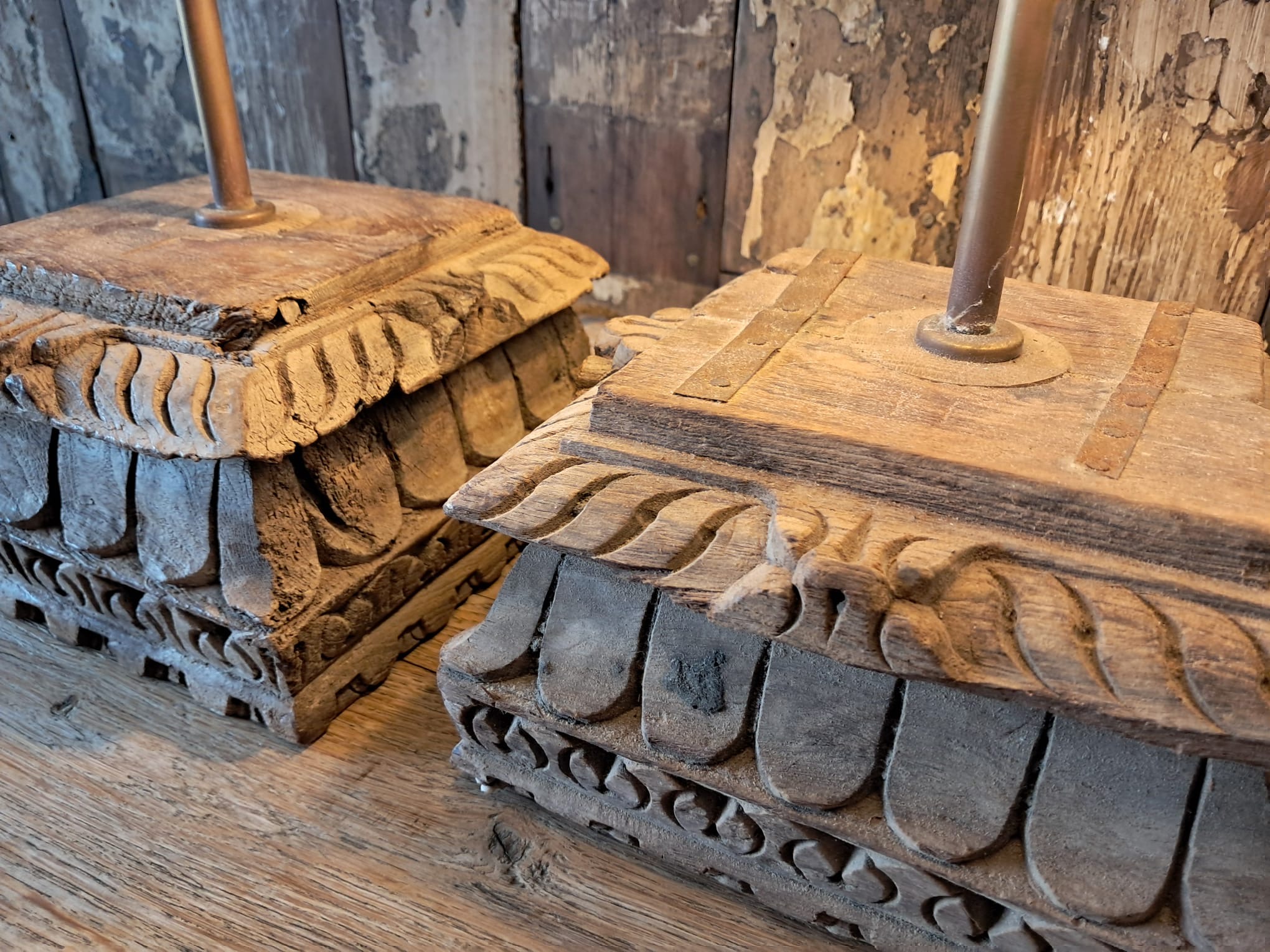 hand carved teak capital pillar lamps