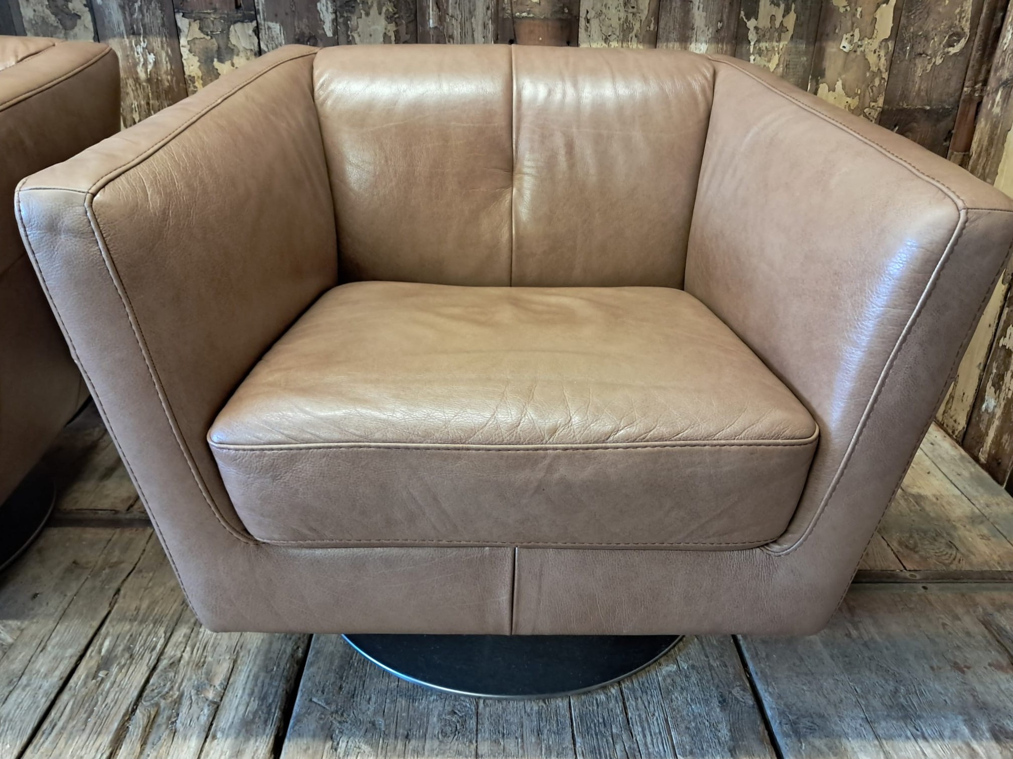 pair leather swivel chairs seating armchairs