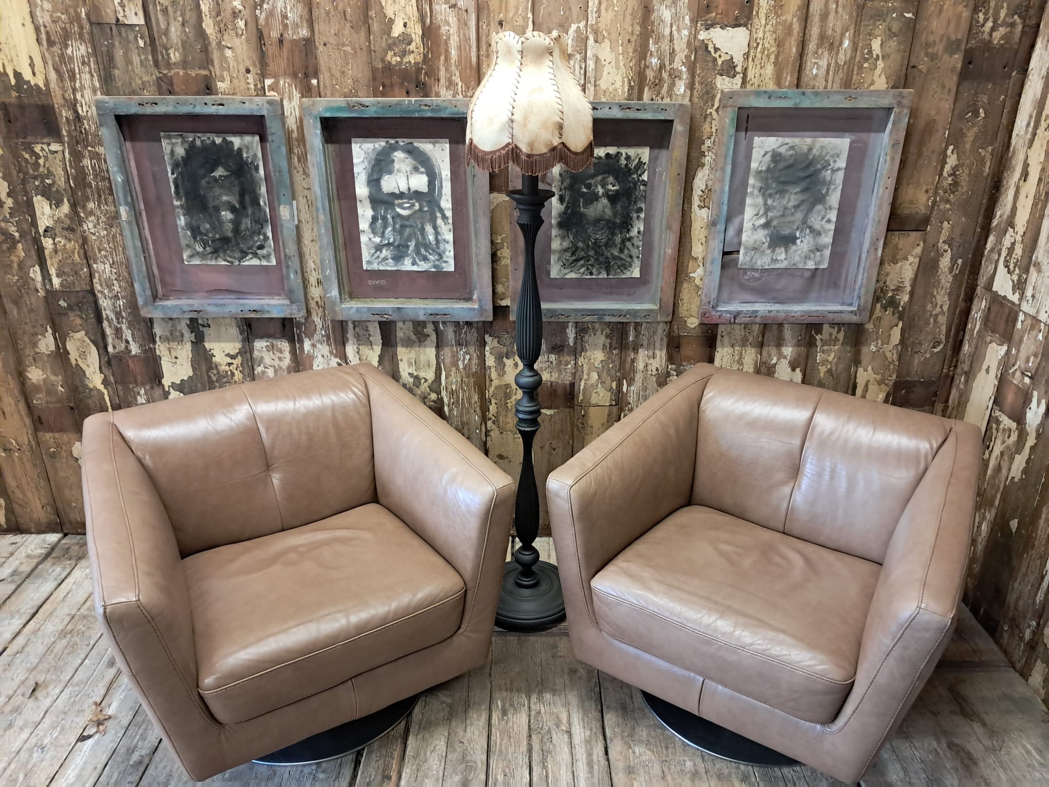 pair leather swivel chairs seating armchairs