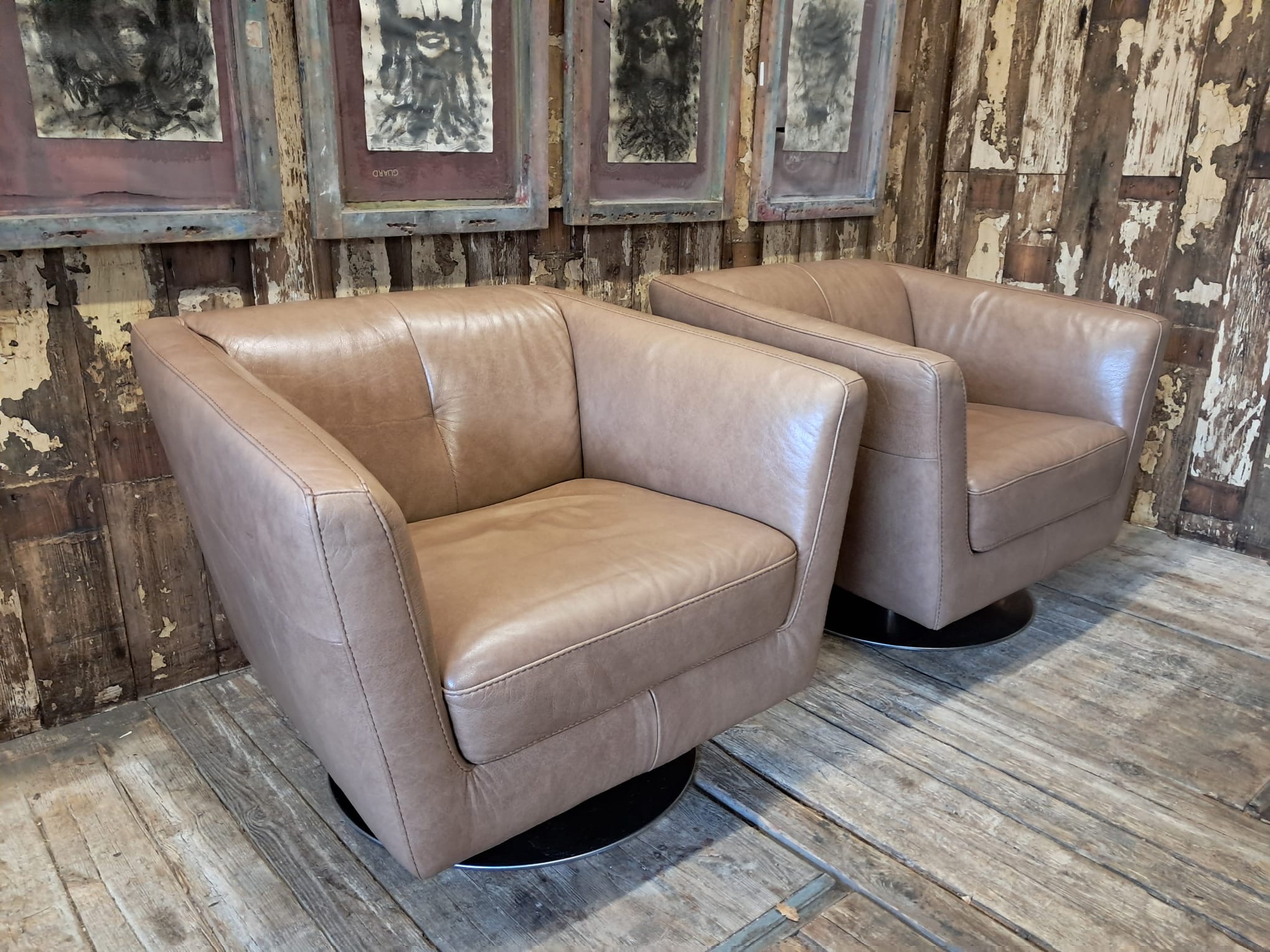 pair leather swivel chairs seating armchairs