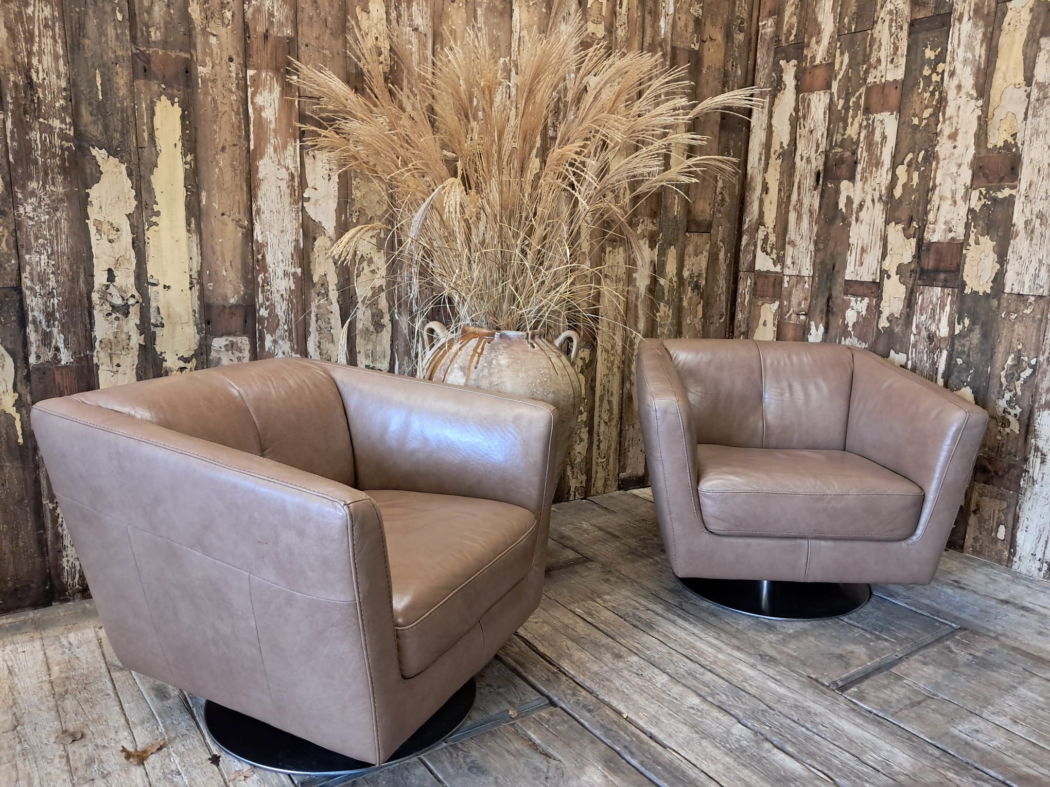 pair leather swivel chairs seating armchairs