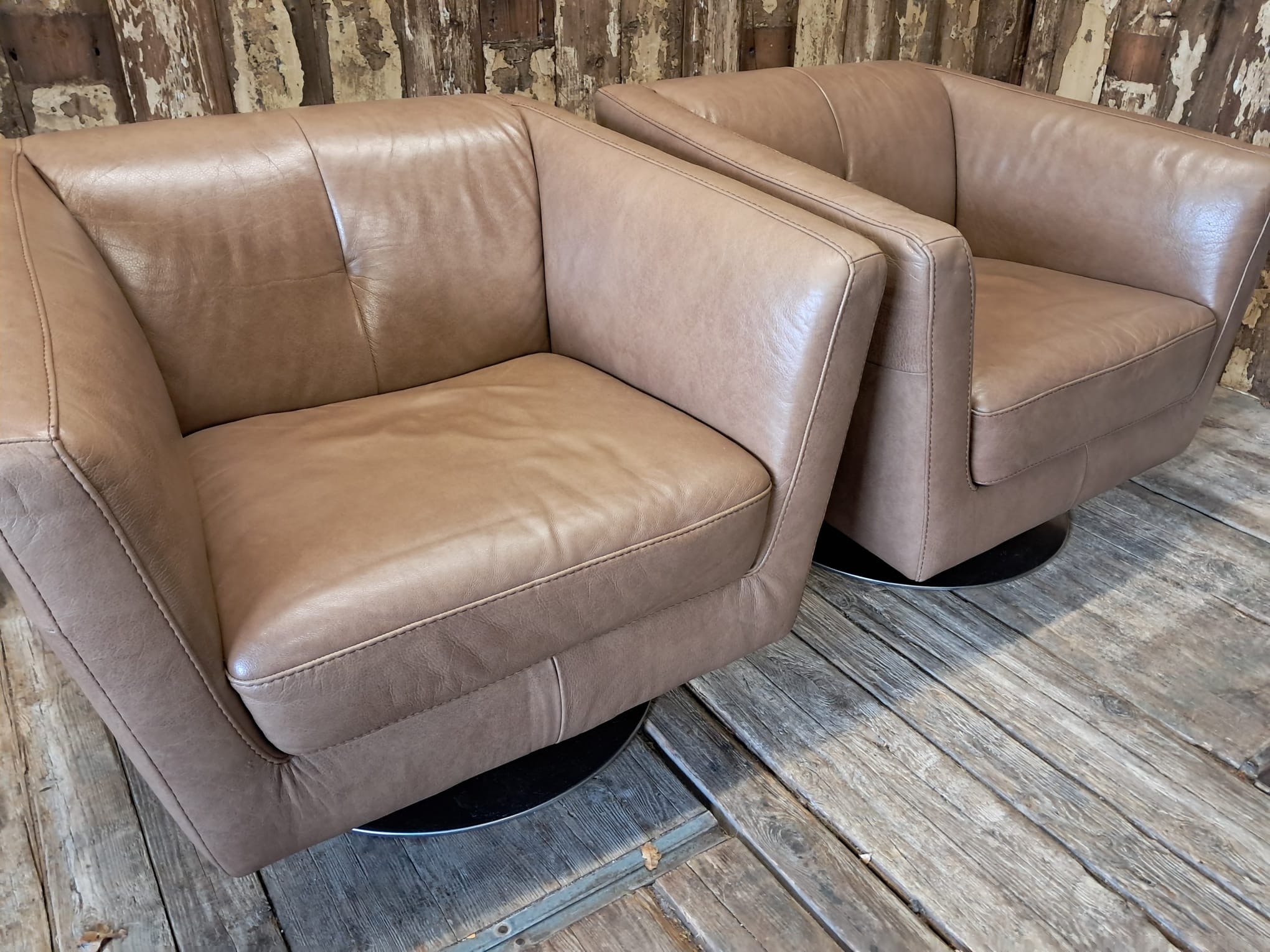 pair leather swivel chairs seating armchairs