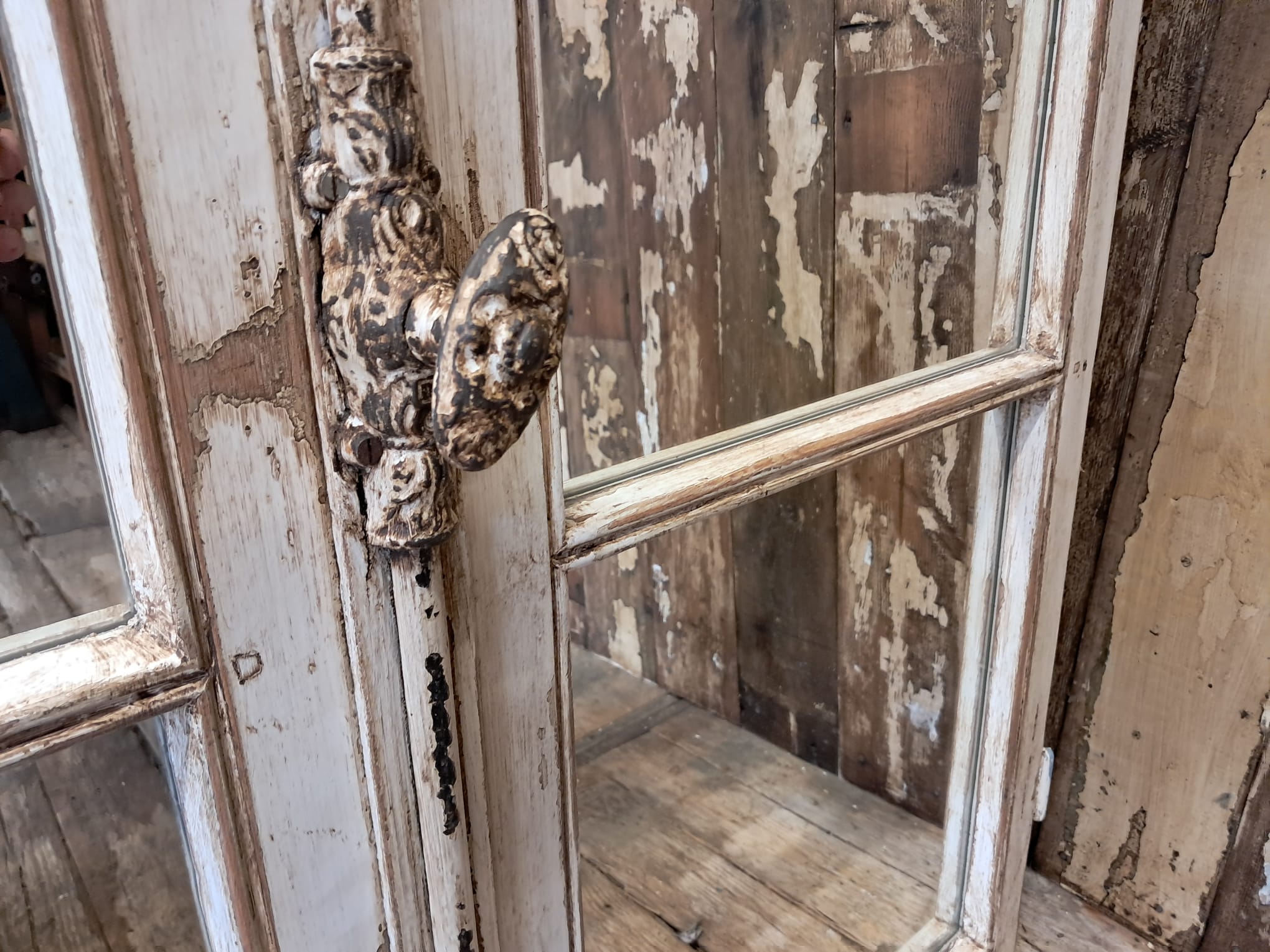 wooden french window mirror garden