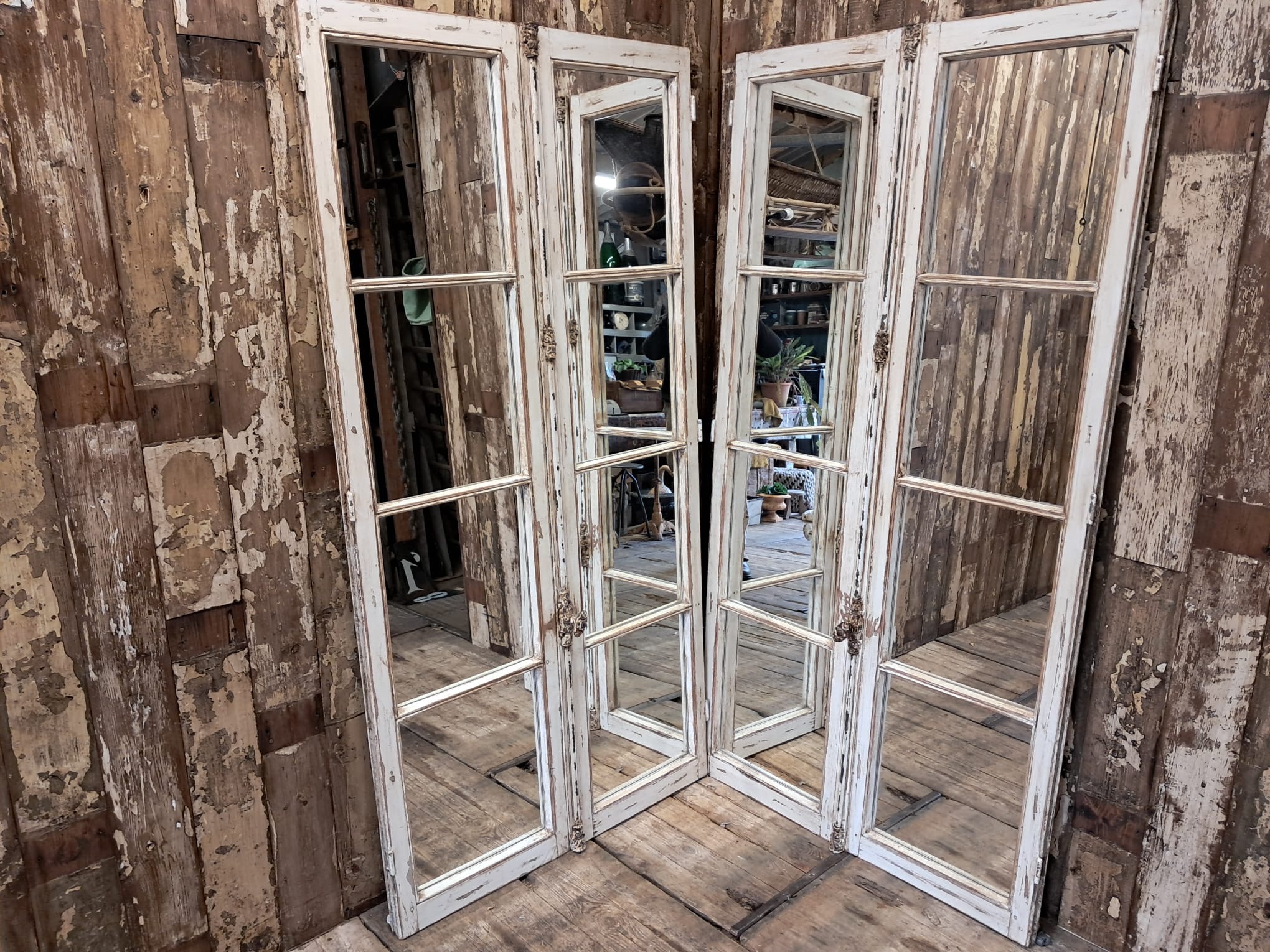 wooden french window mirror garden