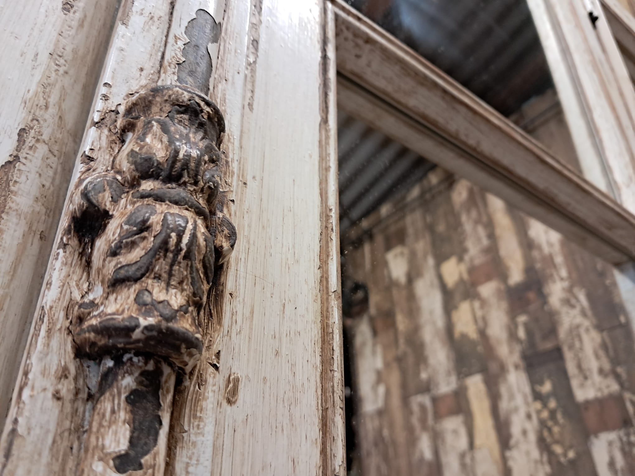 wooden french window mirror garden