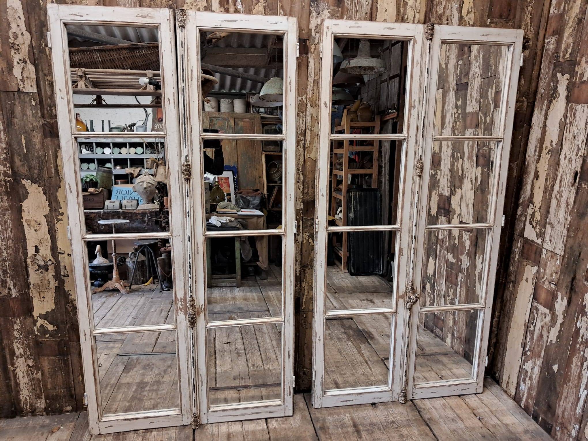 wooden french window mirror garden