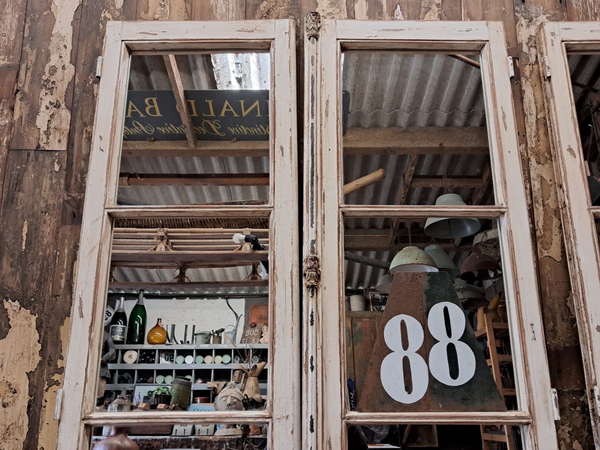wooden french window mirror garden