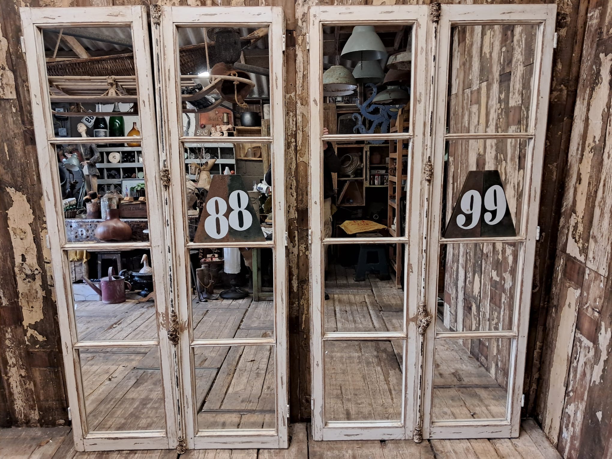 wooden french window mirror garden