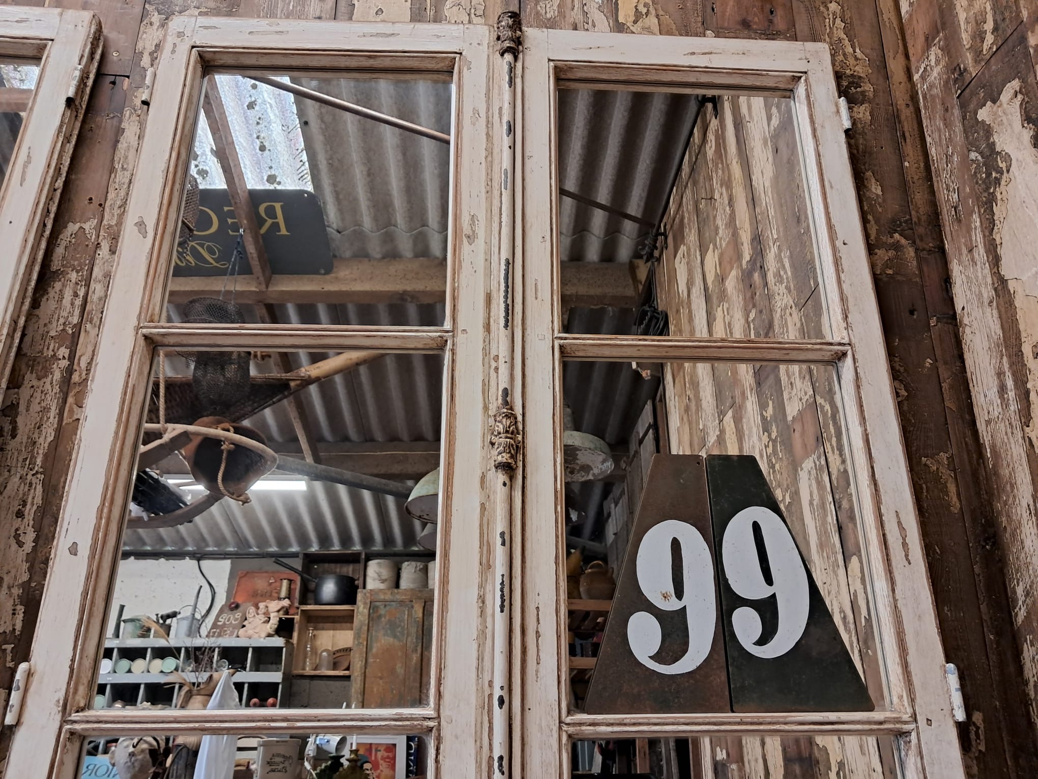 wooden french window mirror garden