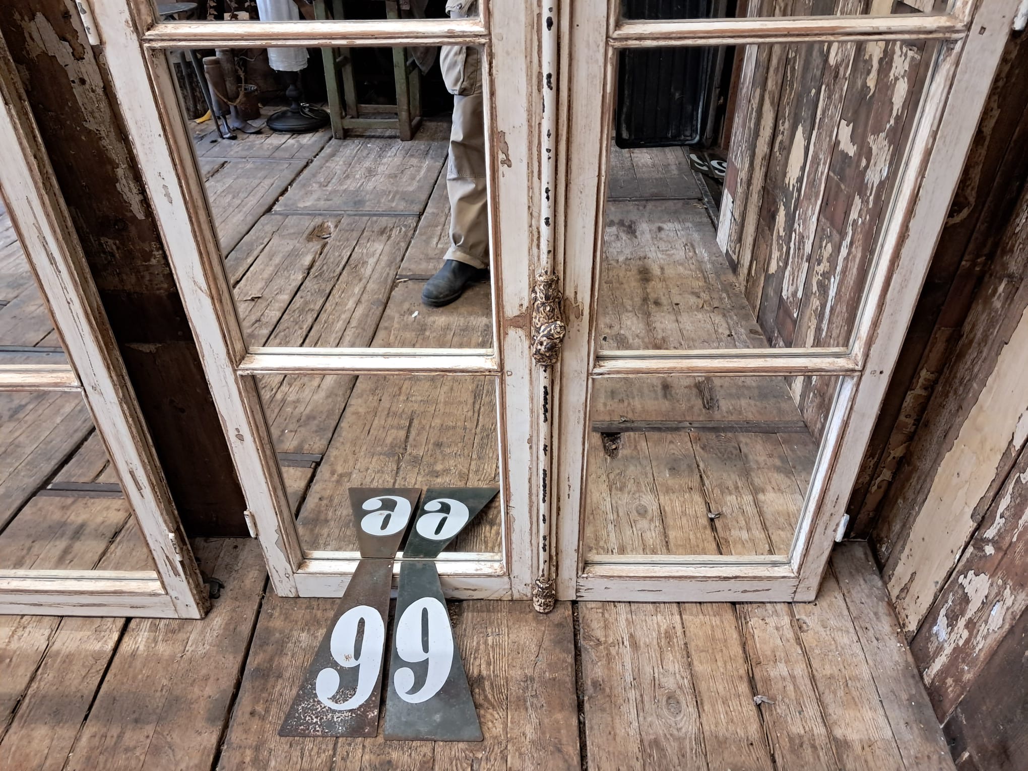 wooden french window mirror garden