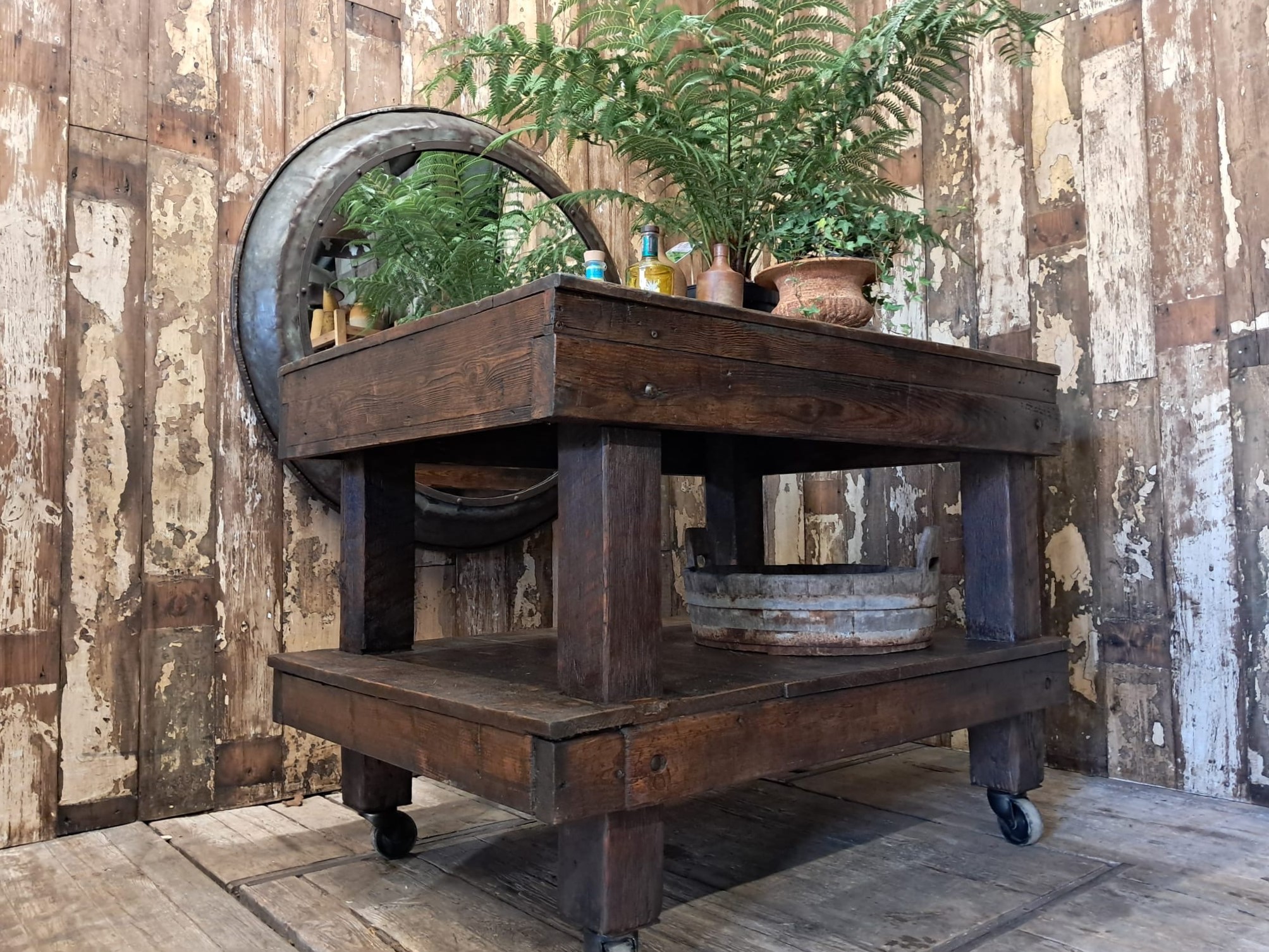 pine industrial trolley workstation table furniture tables industrial