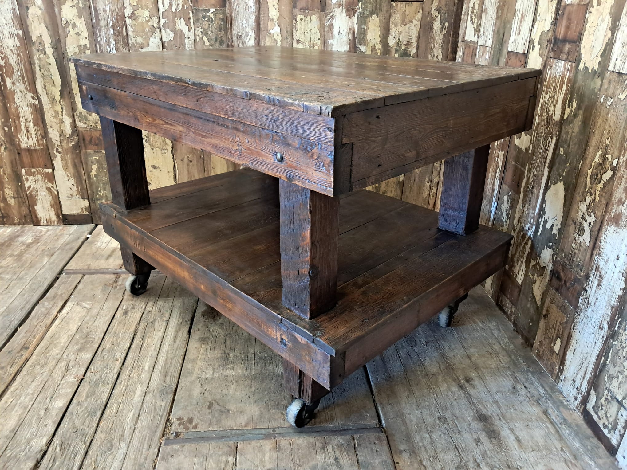 pine industrial trolley workstation table furniture tables industrial