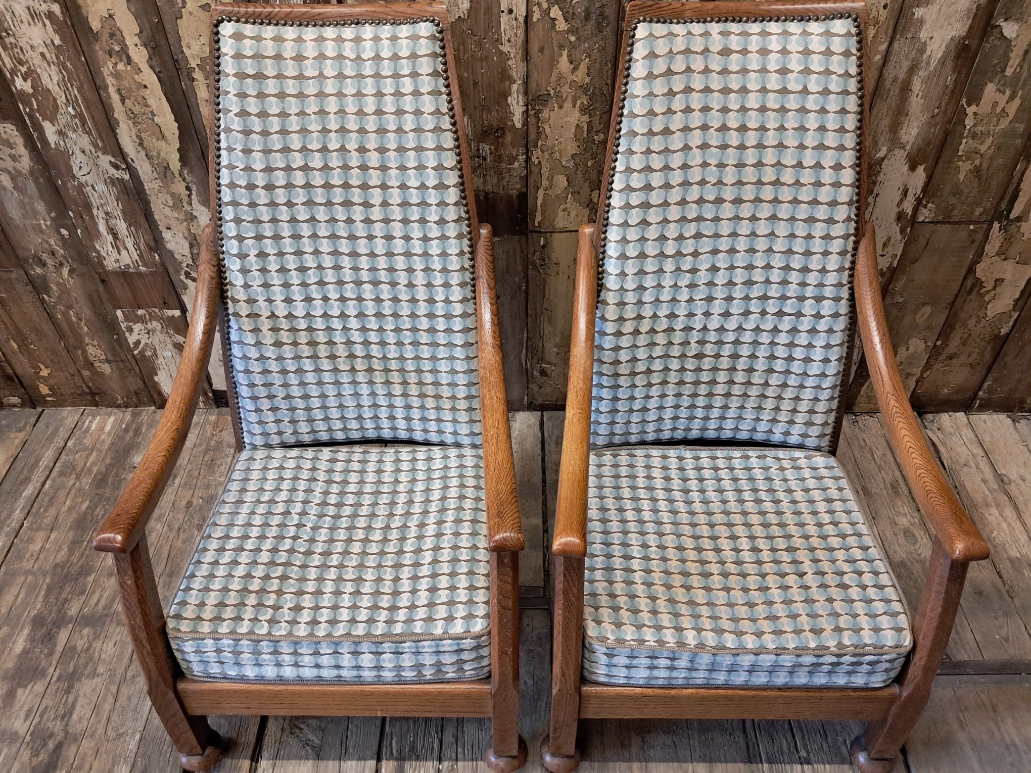 oak and upholstered armchairs seating