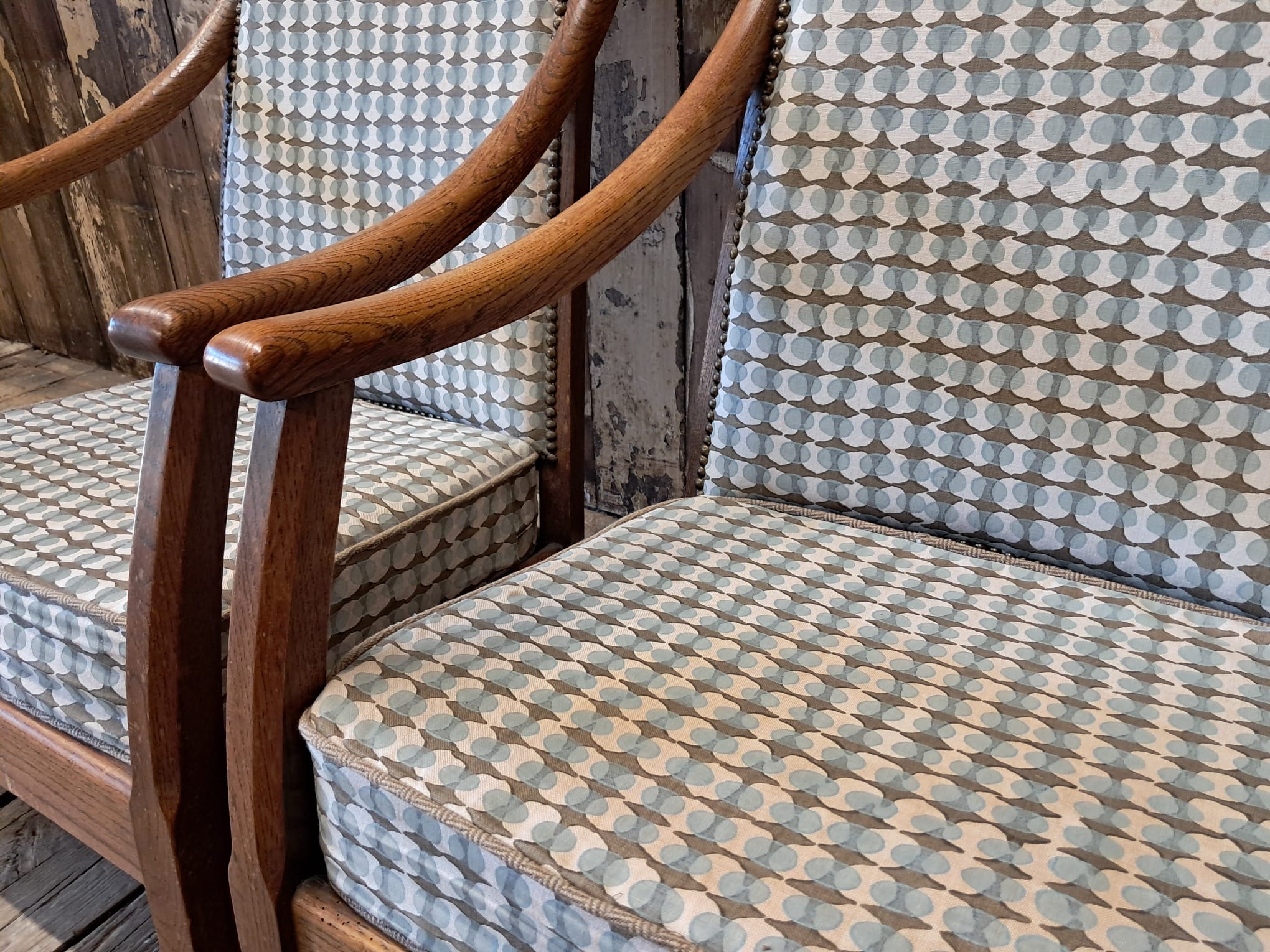 oak and upholstered armchairs seating