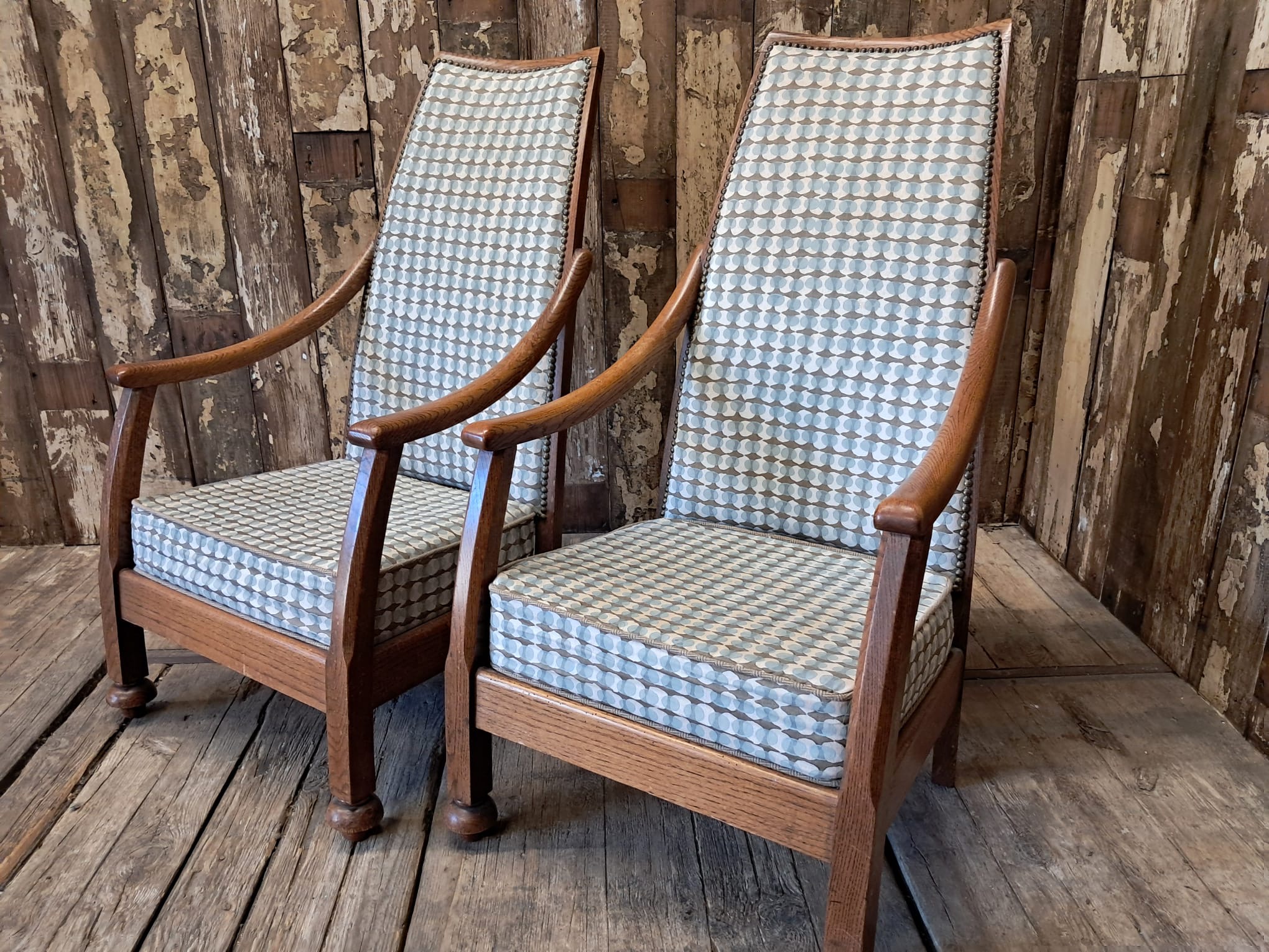 oak and upholstered armchairs seating