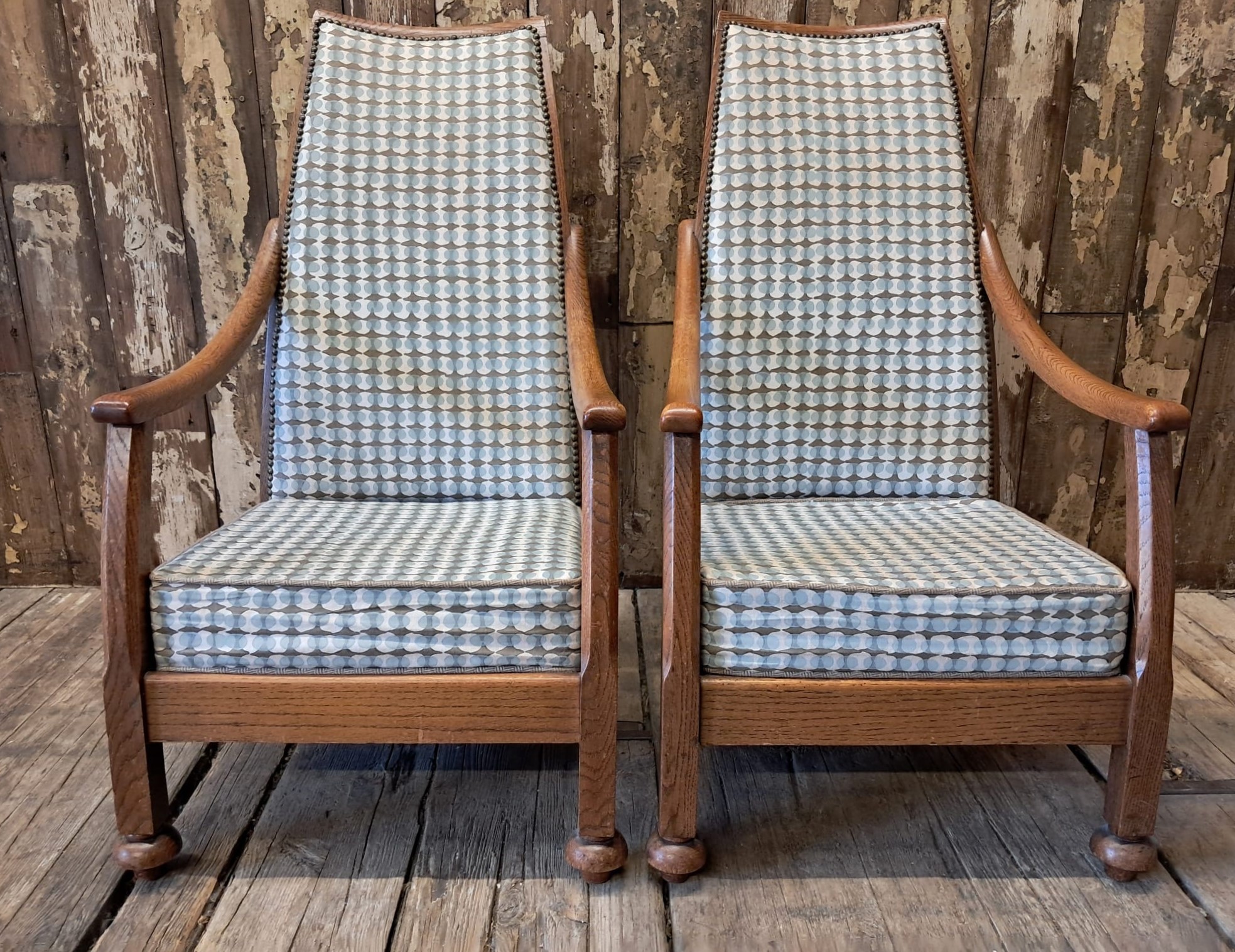 oak and upholstered armchairs seating