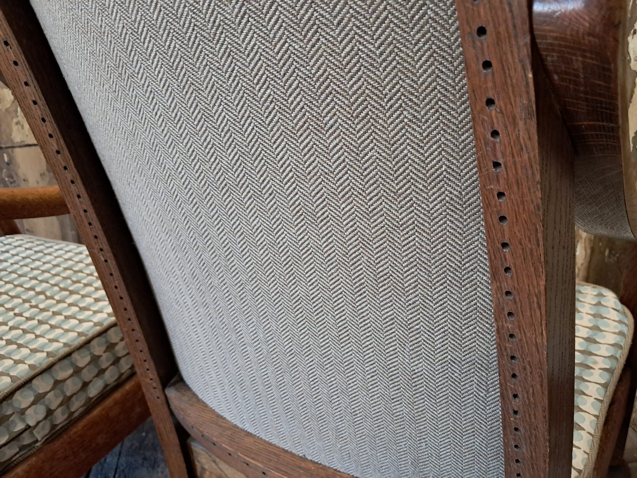 oak and upholstered armchairs seating