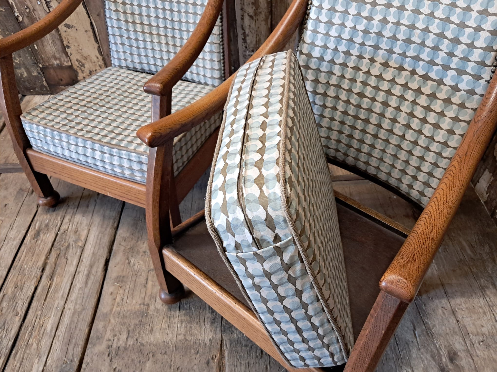 oak and upholstered armchairs seating