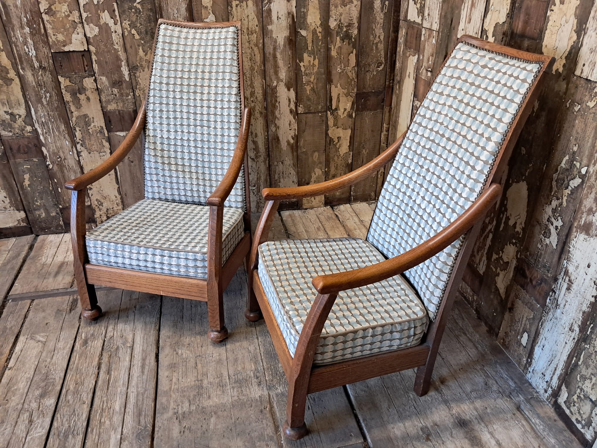oak and upholstered armchairs seating