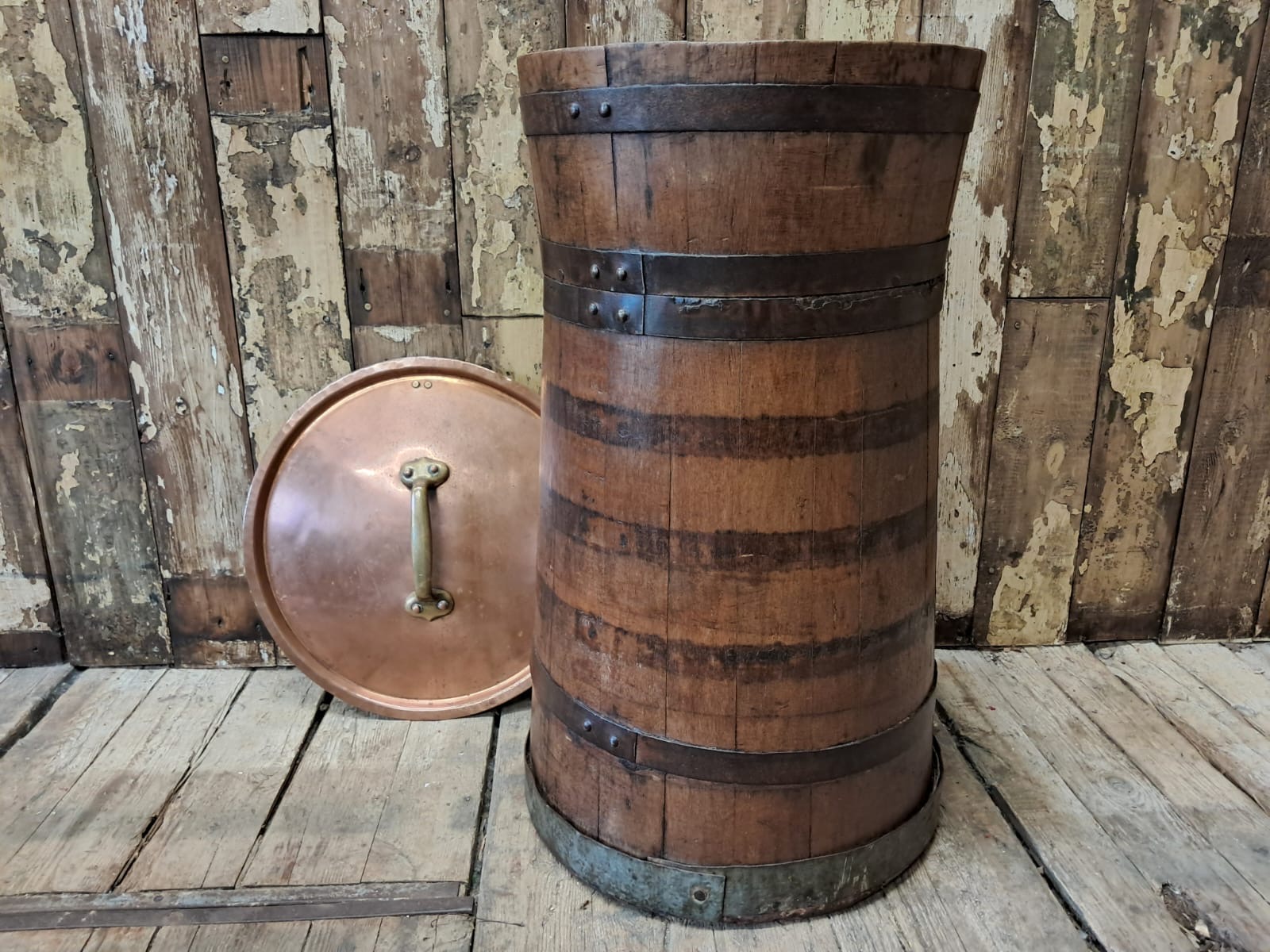 oak copper brass grain barrel lid decorative homewares garden decorative