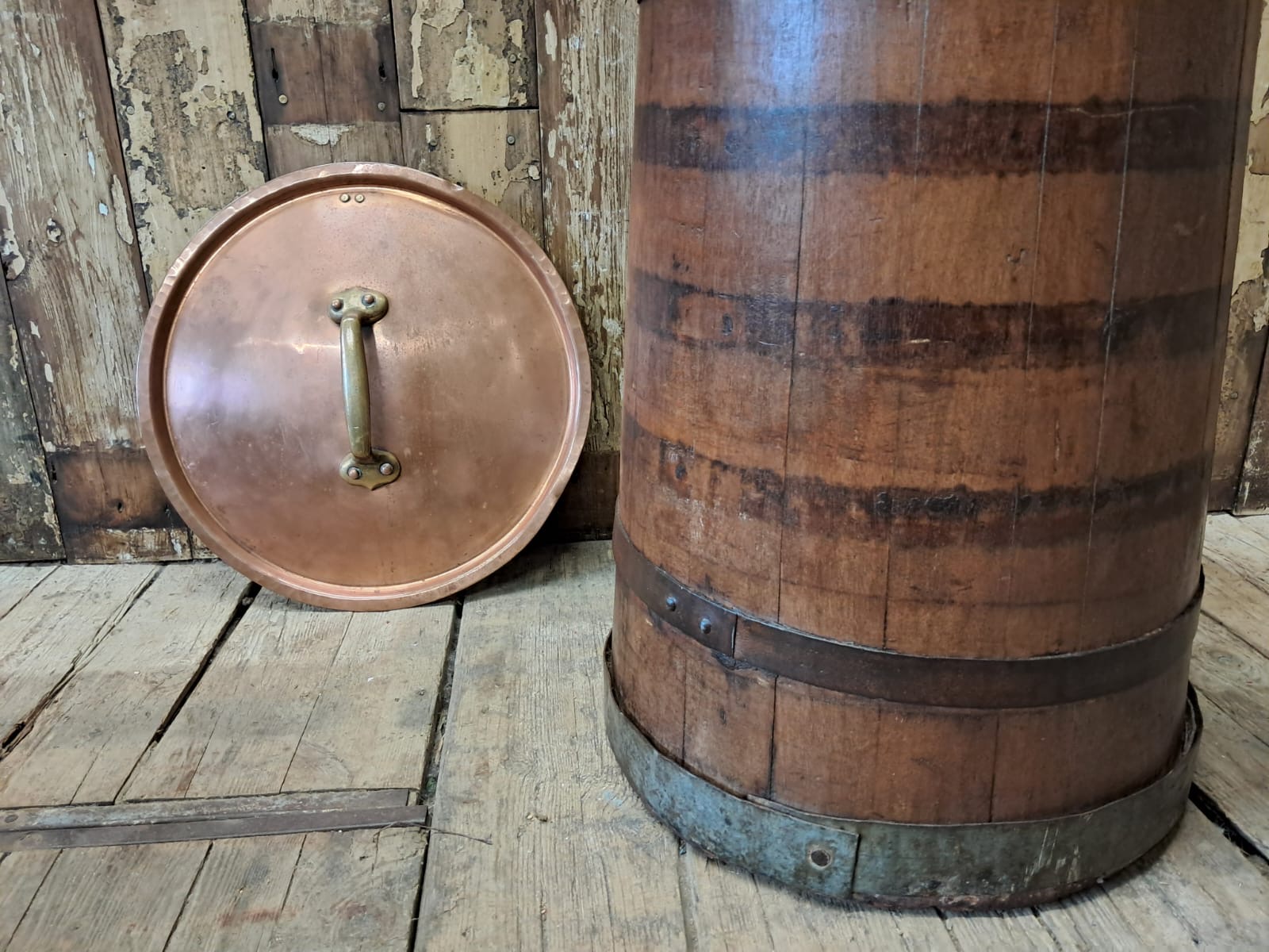 oak copper brass grain barrel lid decorative homewares garden decorative