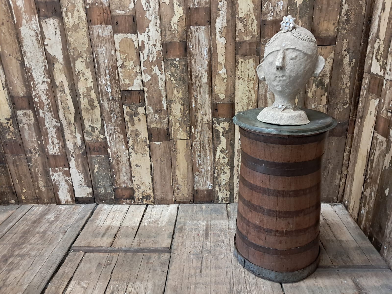 oak copper brass grain barrel lid decorative homewares garden decorative