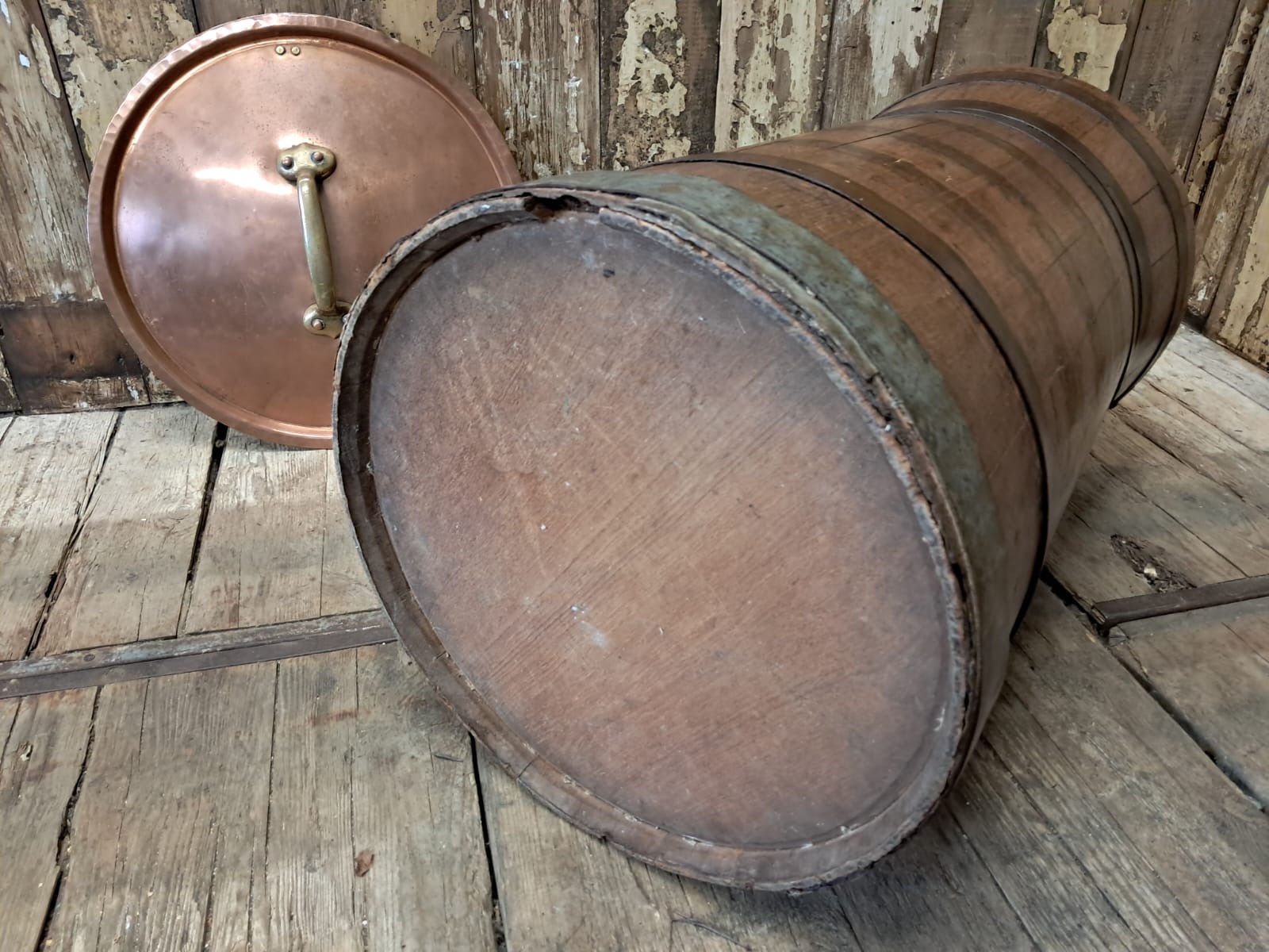 oak copper brass grain barrel lid decorative homewares garden decorative