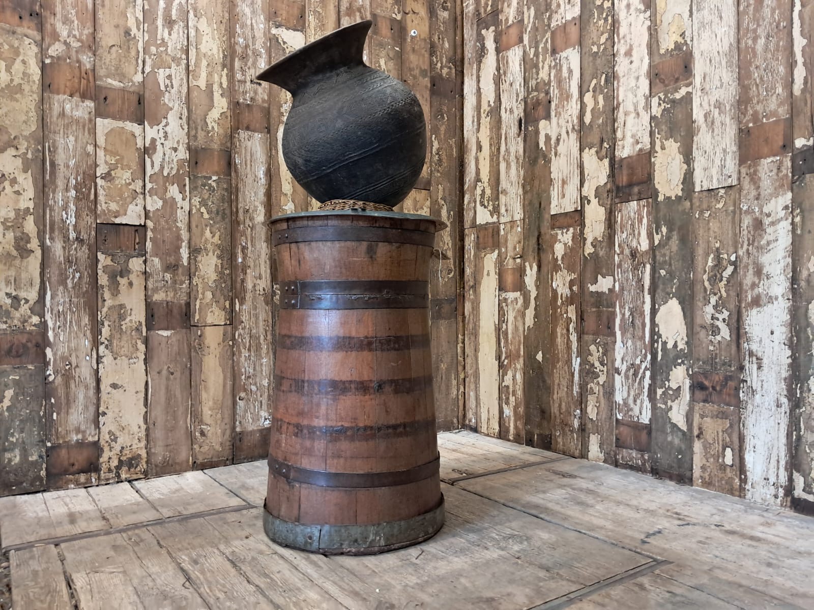 oak copper brass grain barrel lid decorative homewares garden decorative