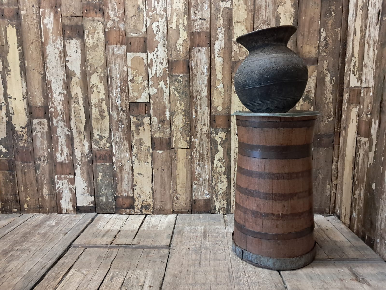 oak copper brass grain barrel lid decorative homewares garden decorative