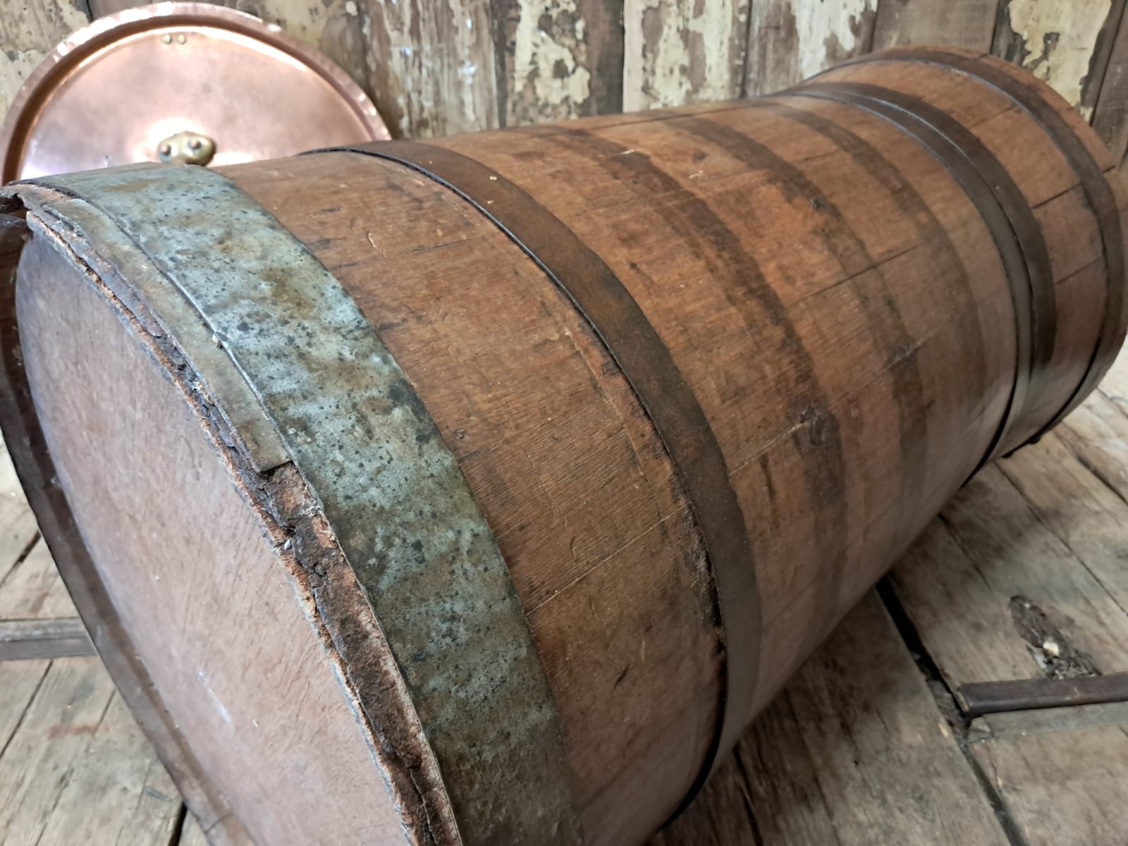 oak copper brass grain barrel lid decorative homewares garden decorative