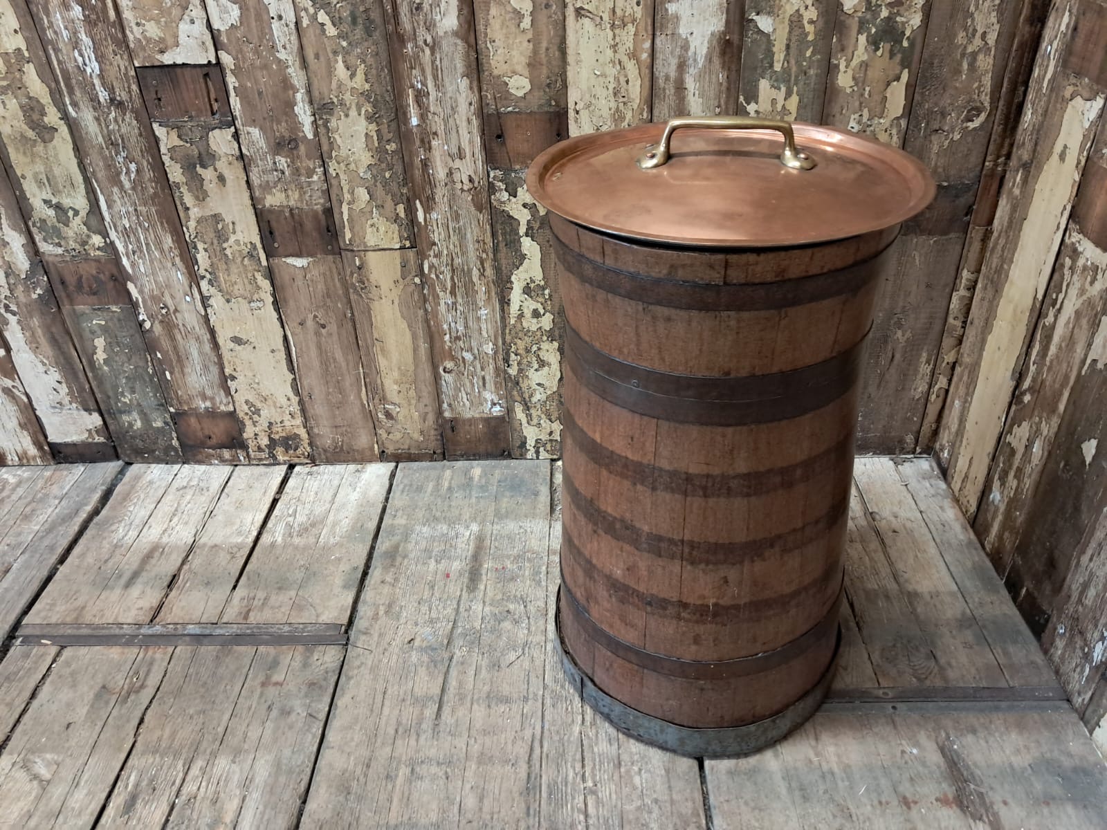 oak copper brass grain barrel lid decorative homewares garden decorative