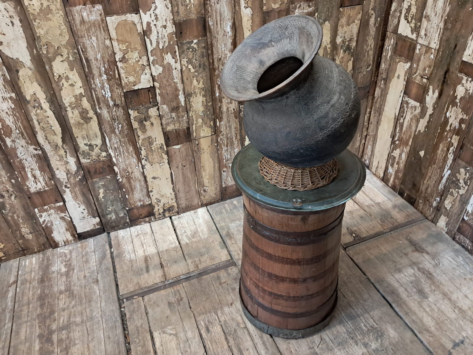 oak copper brass grain barrel lid decorative homewares garden decorative