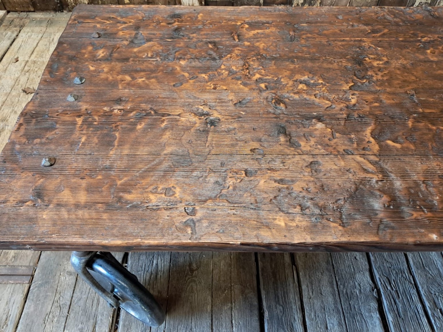 timber steel wheeled mill trolley furniture tables industrial