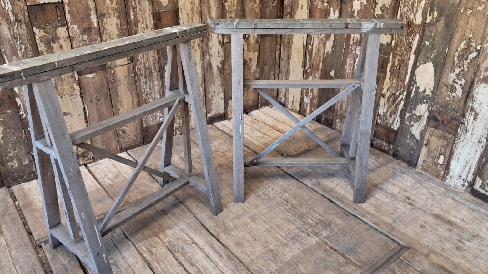 pair of wooden adjustable trestles decorative homewares garden