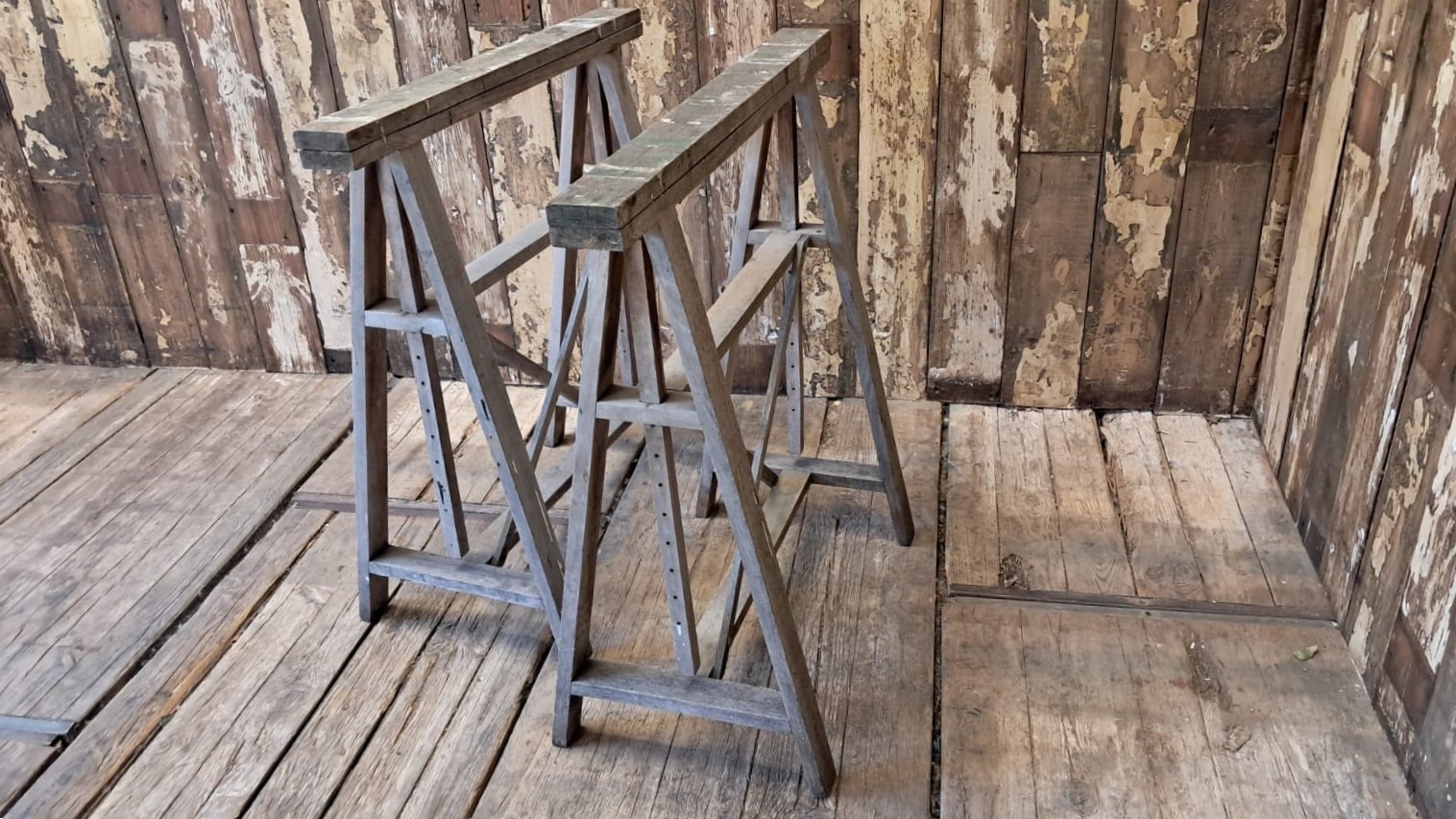 pair of wooden adjustable trestles decorative homewares garden