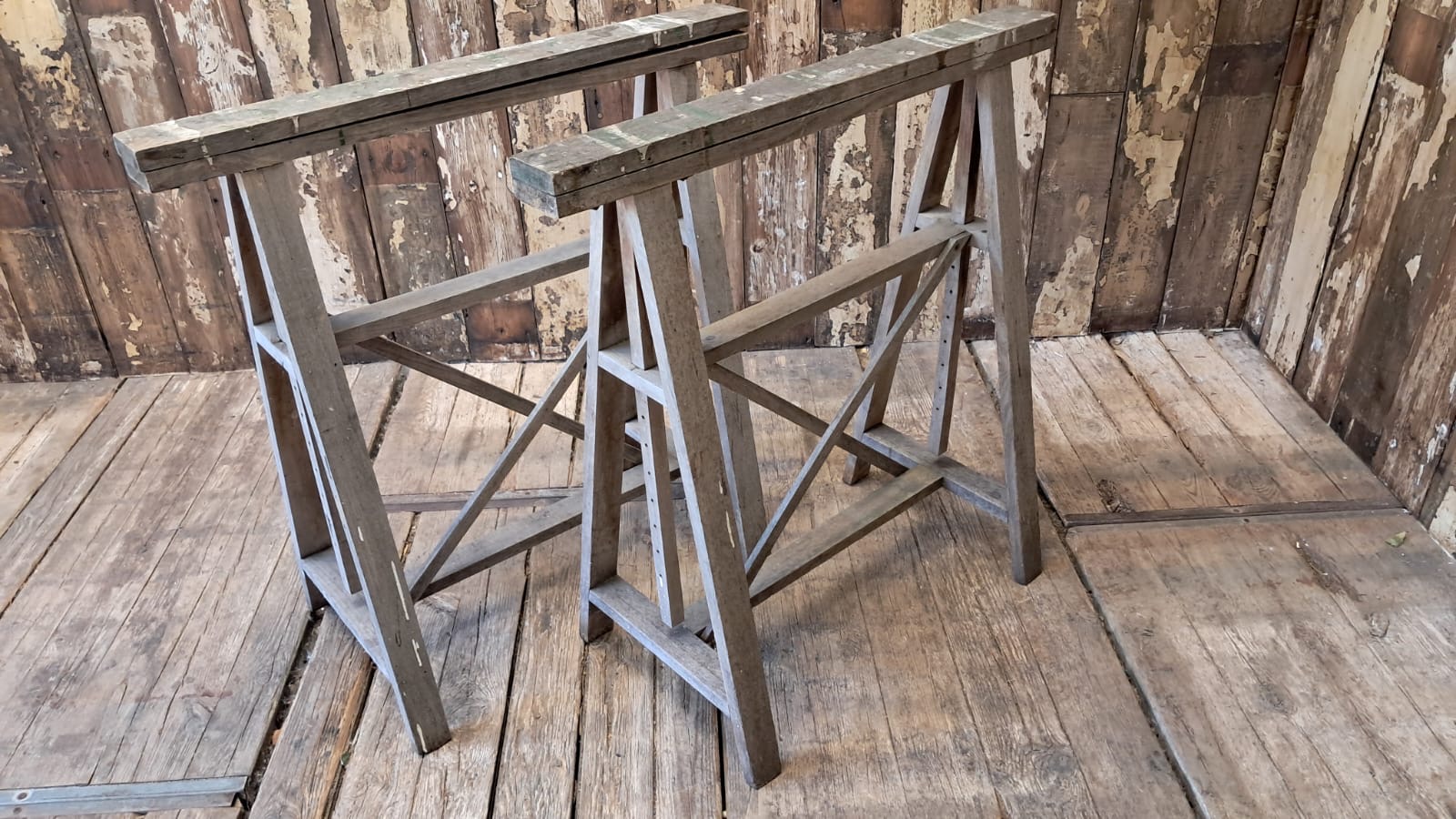 pair of wooden adjustable trestles decorative homewares garden