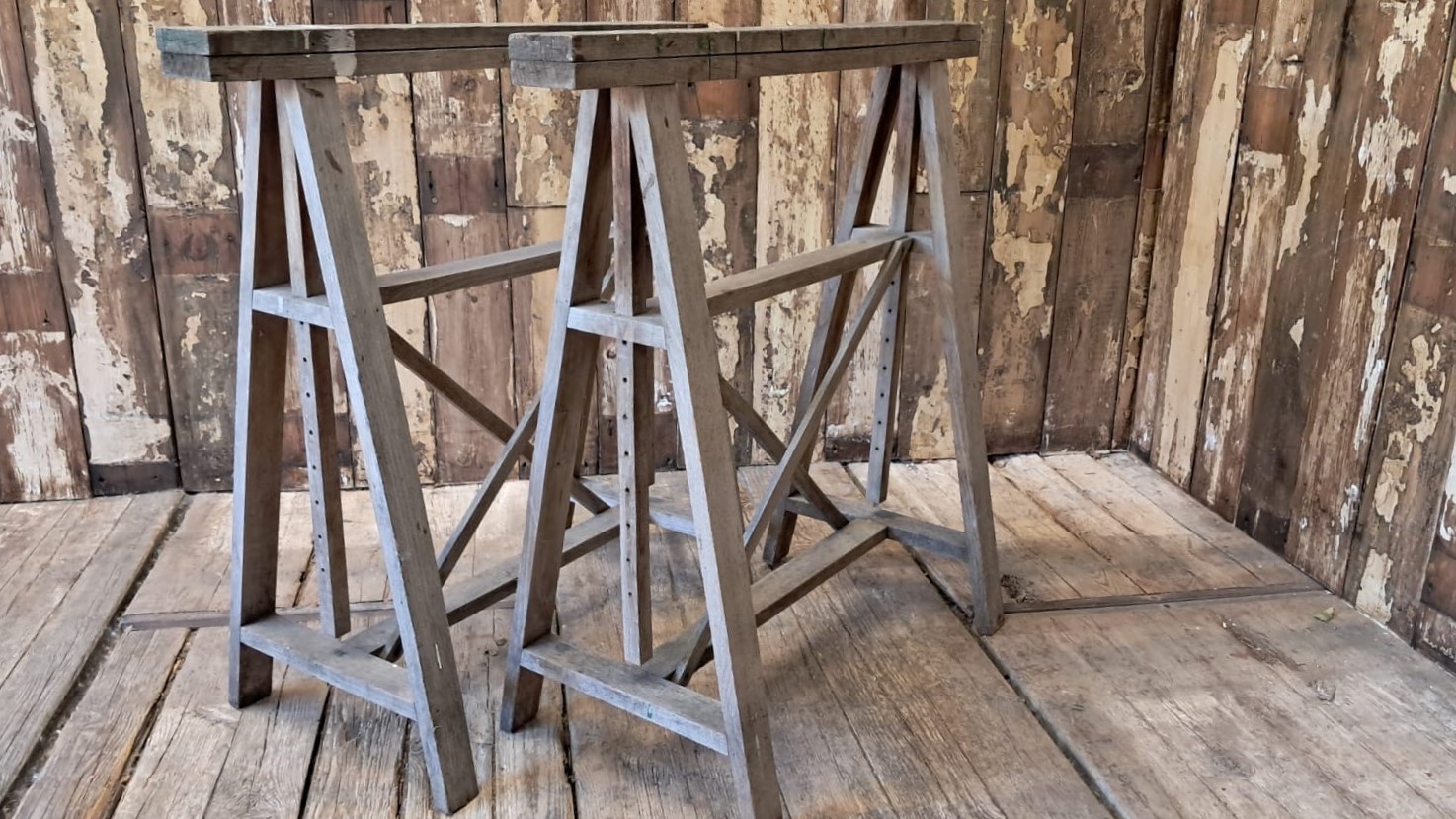 pair of wooden adjustable trestles decorative homewares garden
